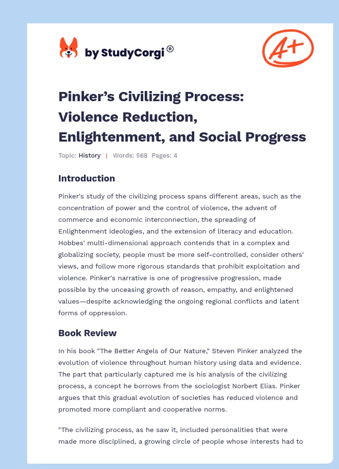 Pinker’s Civilizing Process: Violence Reduction, Enlightenment, and Social Progress. Page 1