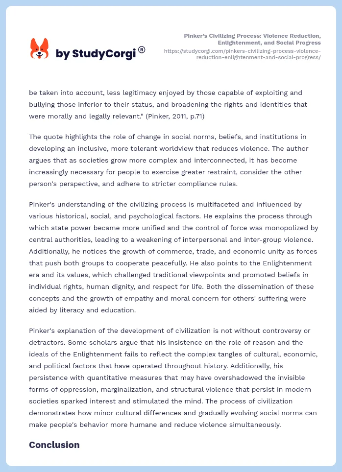 Pinker’s Civilizing Process: Violence Reduction, Enlightenment, and Social Progress. Page 2