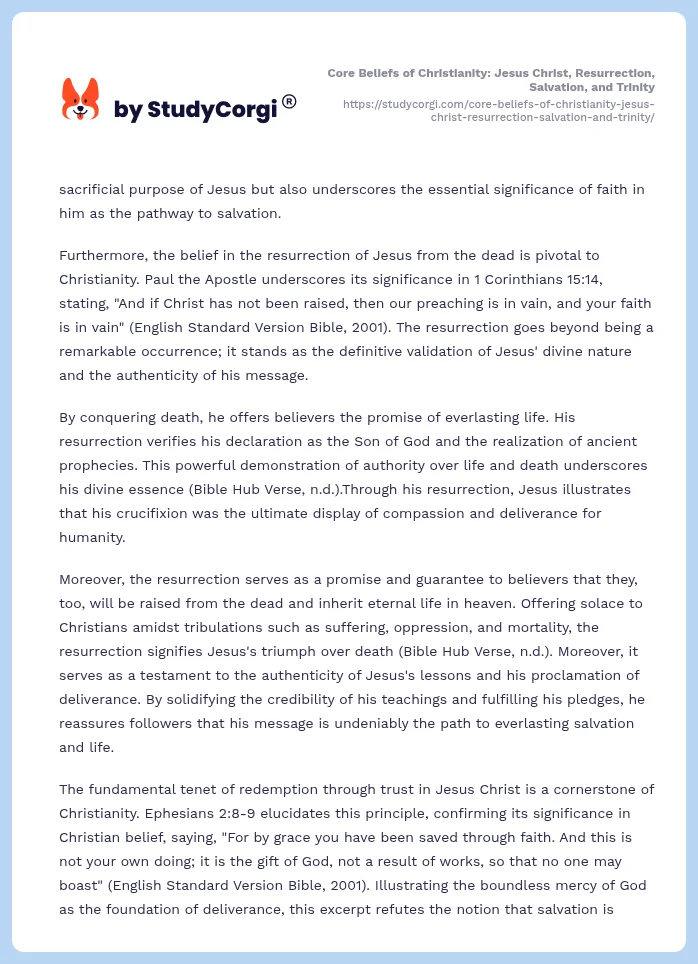 Core Beliefs of Christianity: Jesus Christ, Resurrection, Salvation, and Trinity. Page 2
