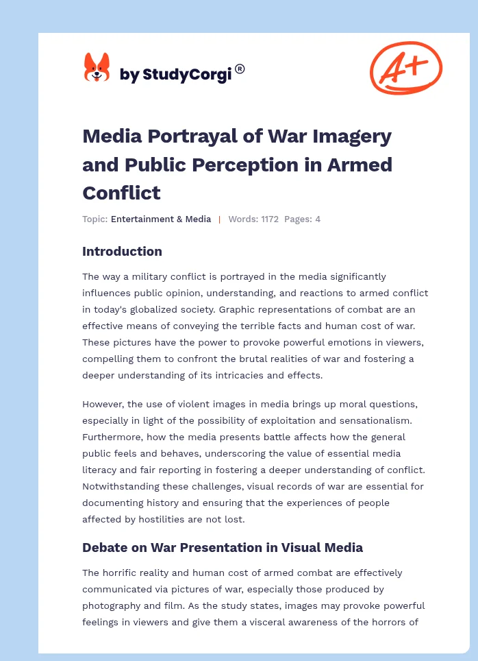 Media Portrayal of War Imagery and Public Perception in Armed Conflict. Page 1