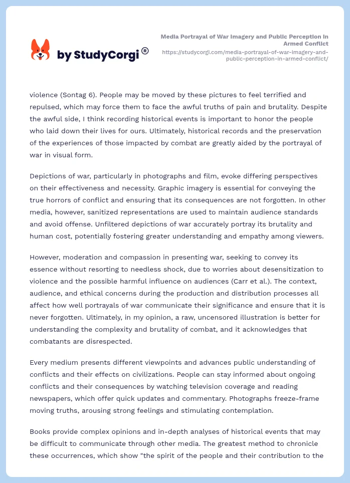 Media Portrayal of War Imagery and Public Perception in Armed Conflict. Page 2