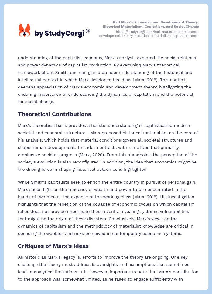 Karl Marx’s Economic and Development Theory: Historical Materialism, Capitalism, and Social Change. Page 2