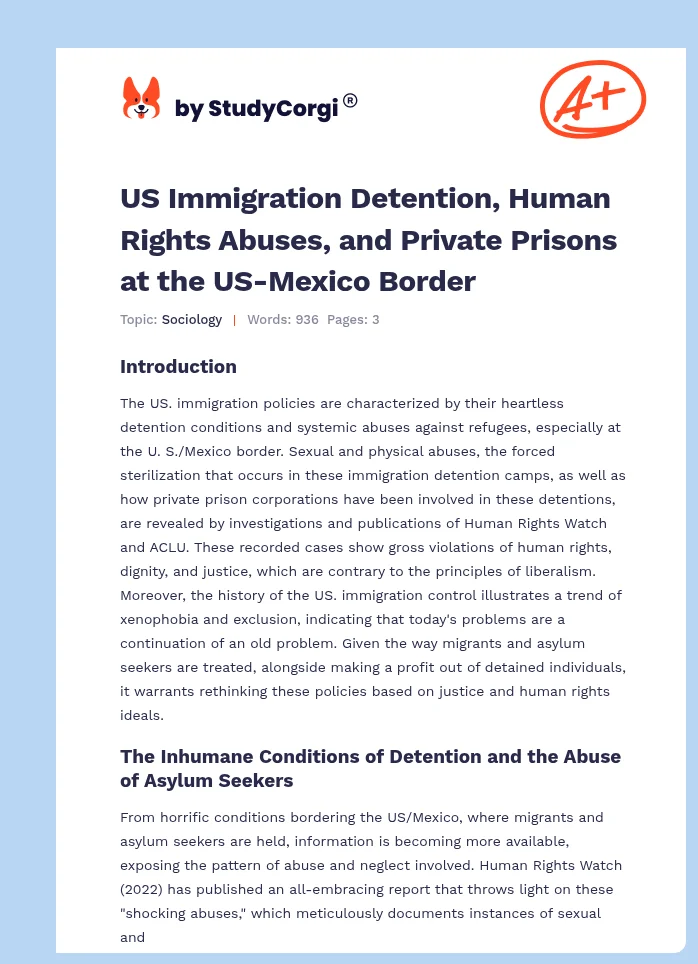 US Immigration Detention, Human Rights Abuses, and Private Prisons at the US-Mexico Border. Page 1