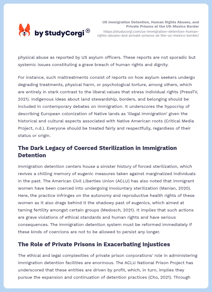 US Immigration Detention, Human Rights Abuses, and Private Prisons at the US-Mexico Border. Page 2