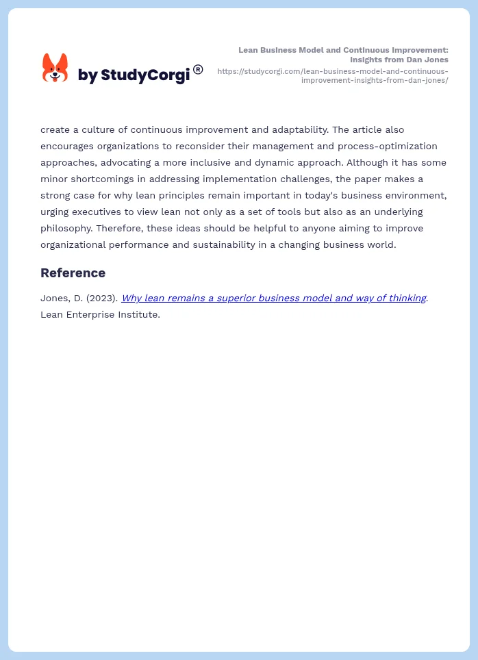 Lean Business Model and Continuous Improvement: Insights from Dan Jones. Page 2