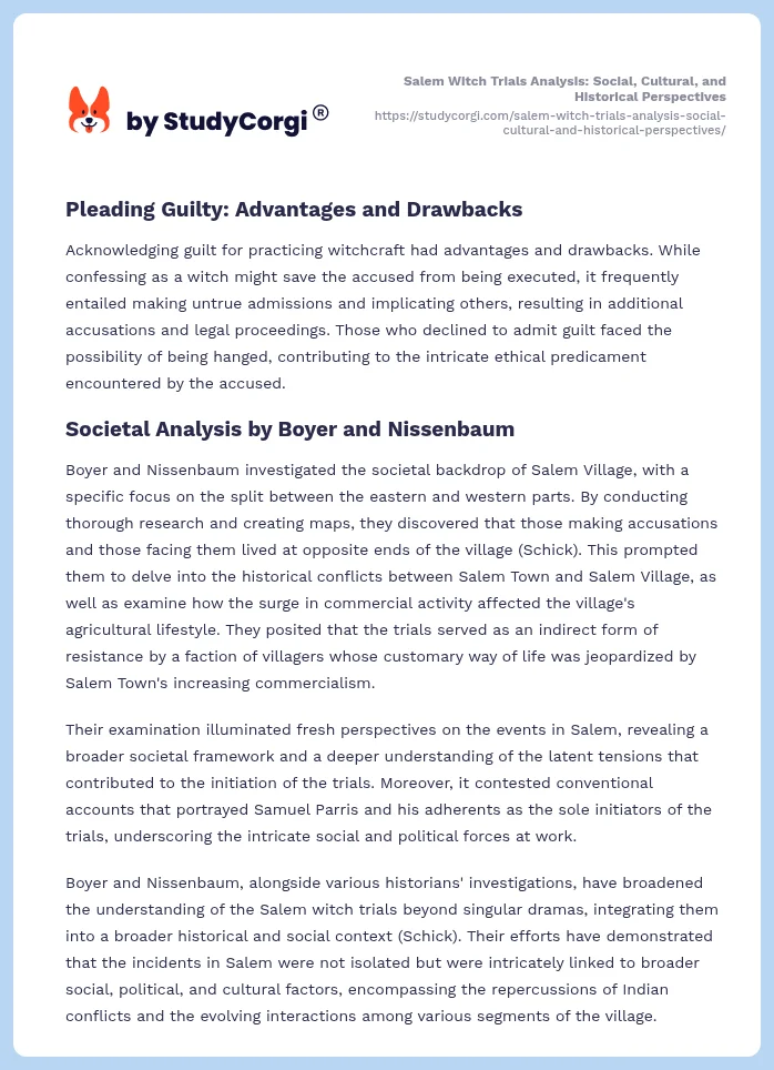 Salem Witch Trials Analysis: Social, Cultural, and Historical Perspectives. Page 2