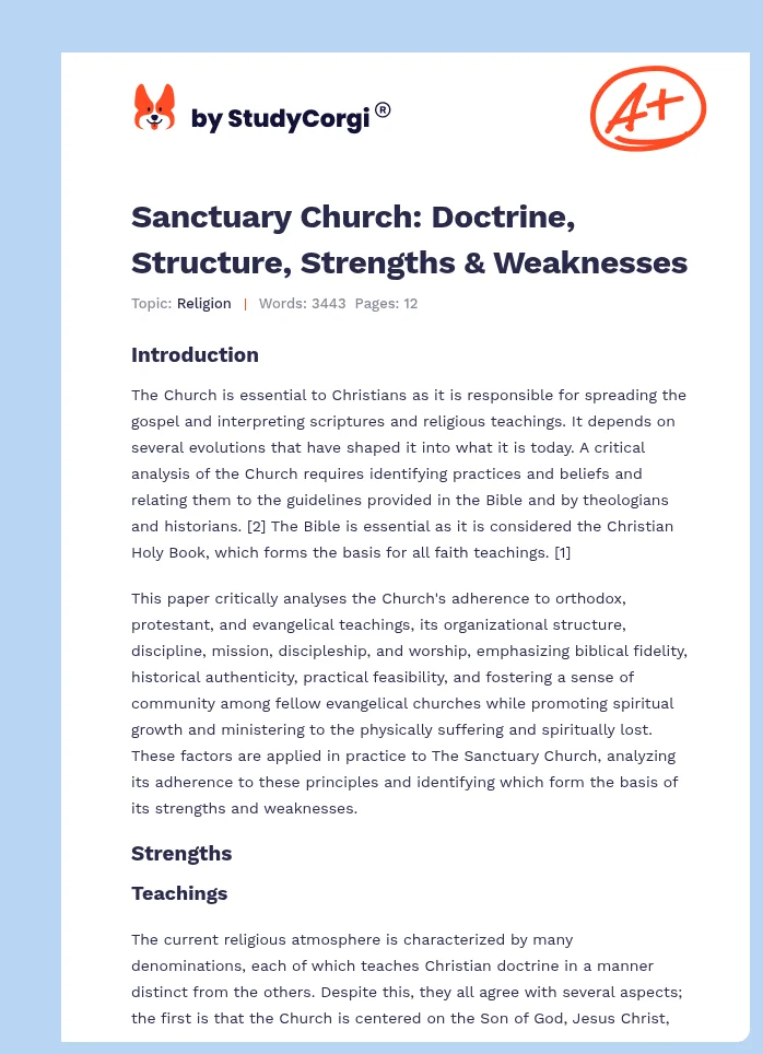 Sanctuary Church: Doctrine, Structure, Strengths & Weaknesses. Page 1