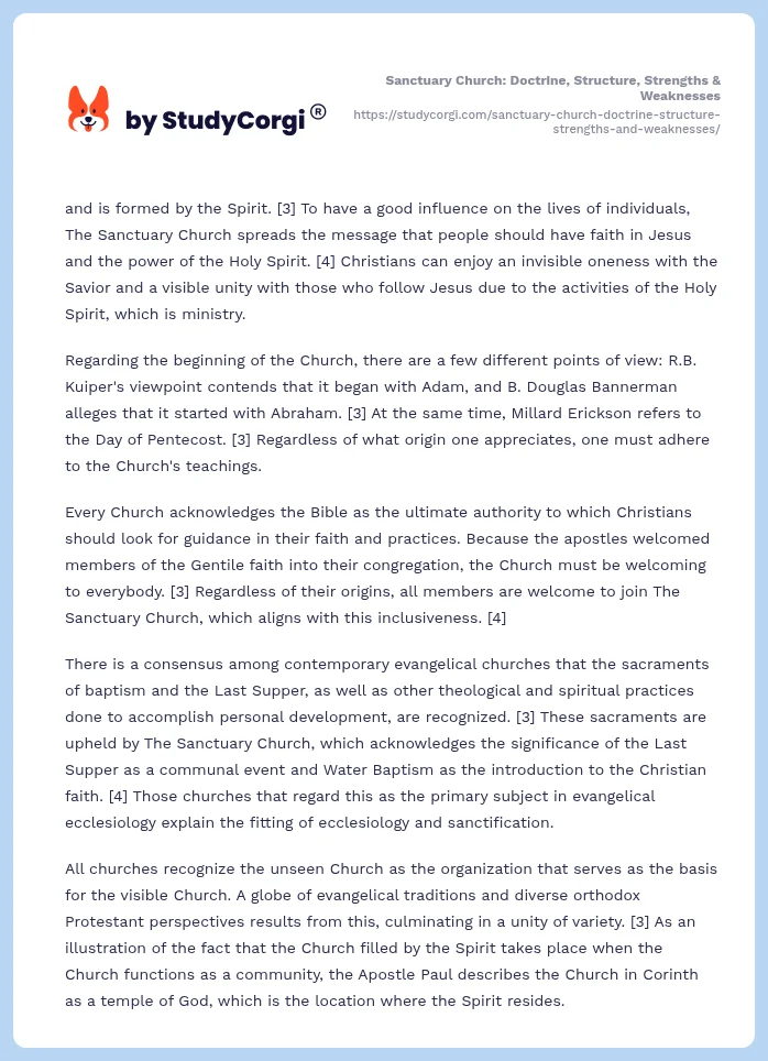 Sanctuary Church: Doctrine, Structure, Strengths & Weaknesses. Page 2