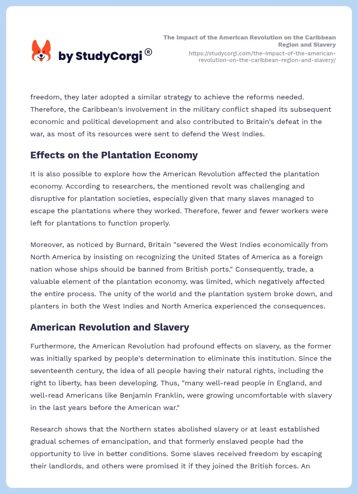 The Impact of the American Revolution on the Caribbean Region and Slavery. Page 2