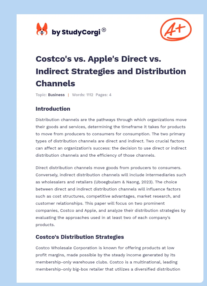Costco's vs. Apple's Direct vs. Indirect Strategies and Distribution Channels. Page 1
