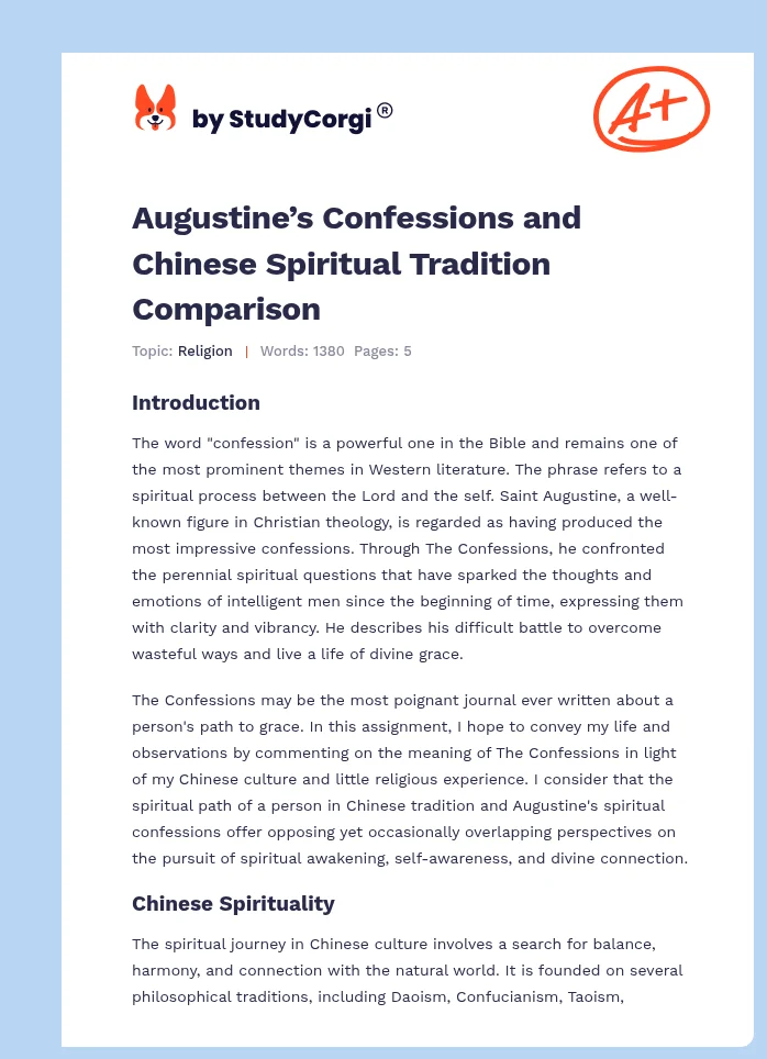 Augustine’s Confessions and Chinese Spiritual Tradition Comparison. Page 1