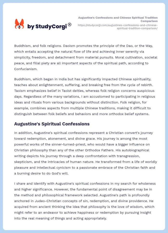 Augustine’s Confessions and Chinese Spiritual Tradition Comparison. Page 2