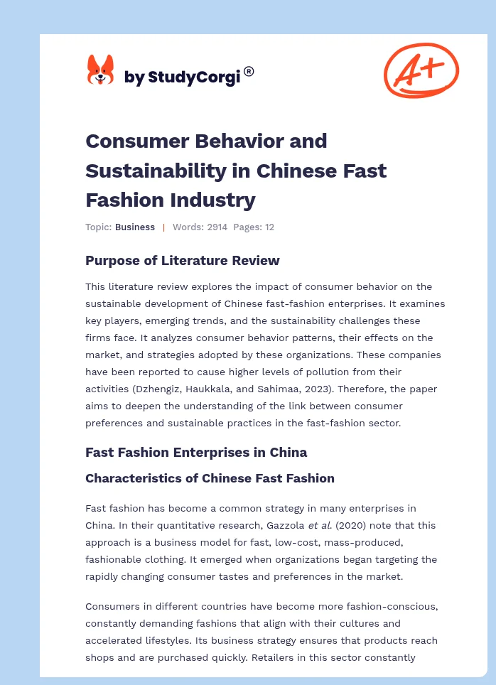 Consumer Behavior and Sustainability in Chinese Fast Fashion Industry. Page 1