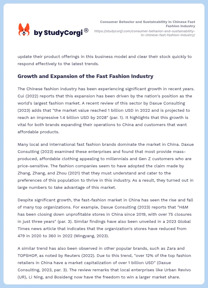 Consumer Behavior and Sustainability in Chinese Fast Fashion Industry. Page 2