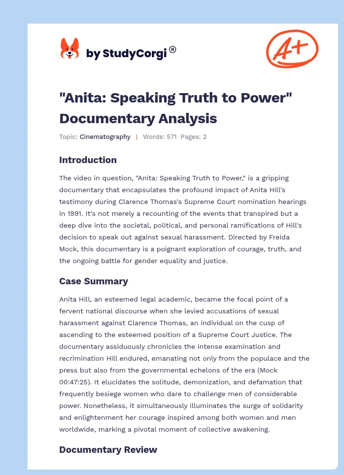 "Anita: Speaking Truth to Power" Documentary Analysis. Page 1