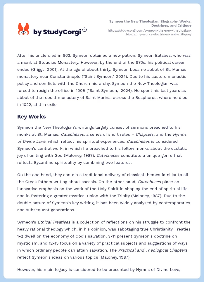 Symeon the New Theologian: Biography, Works, Doctrines, and Critique. Page 2
