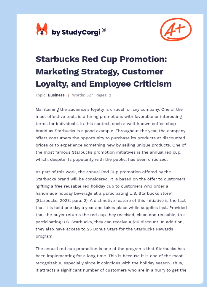 Starbucks Red Cup Promotion: Marketing Strategy, Customer Loyalty, and Employee Criticism. Page 1