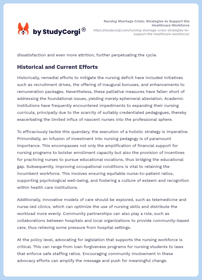Nursing Shortage Crisis: Strategies to Support the Healthcare Workforce. Page 2