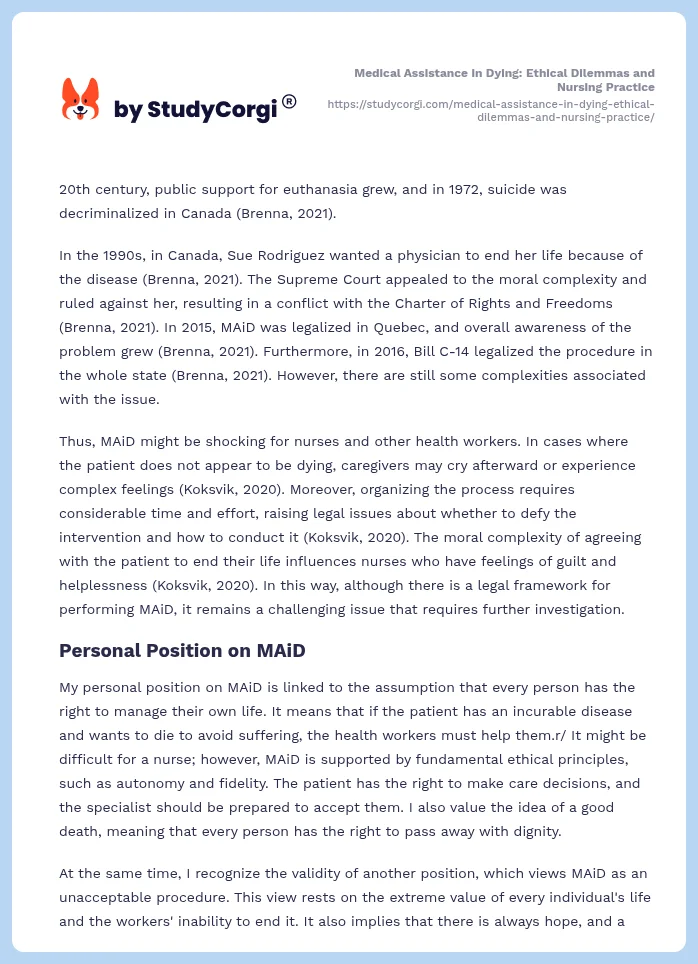 Medical Assistance in Dying: Ethical Dilemmas and Nursing Practice. Page 2