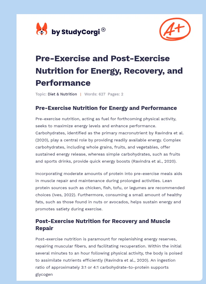 Pre-Exercise and Post-Exercise Nutrition for Energy, Recovery, and Performance. Page 1
