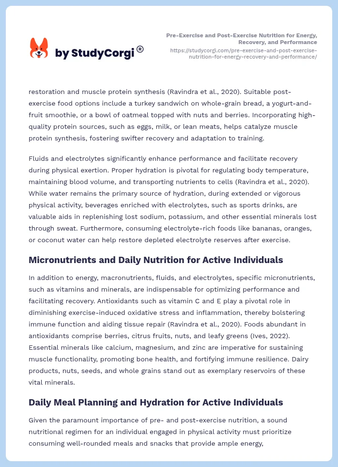 Pre-Exercise and Post-Exercise Nutrition for Energy, Recovery, and Performance. Page 2