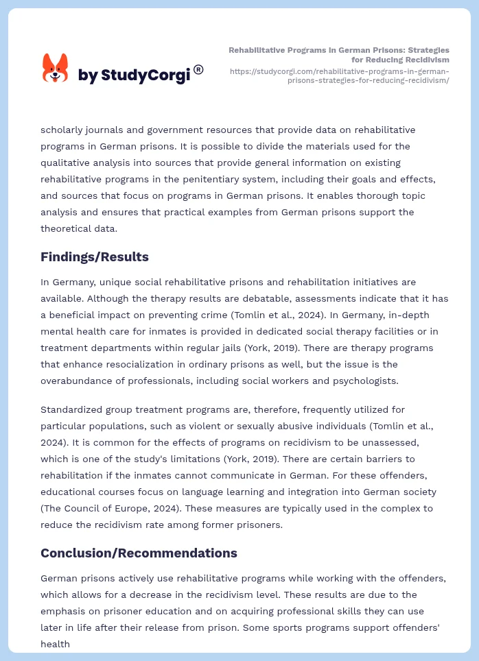 Rehabilitative Programs in German Prisons: Strategies for Reducing Recidivism. Page 2