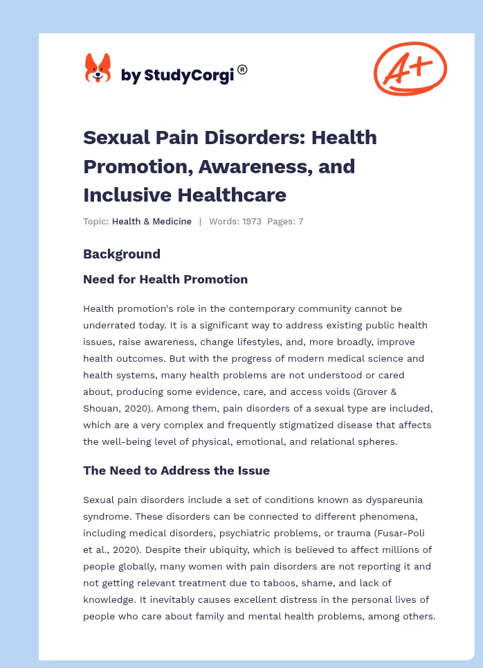 Sexual Pain Disorders: Health Promotion, Awareness, and Inclusive Healthcare. Page 1