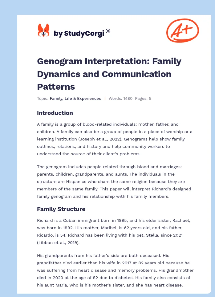 Genogram Interpretation: Family Dynamics and Communication Patterns. Page 1