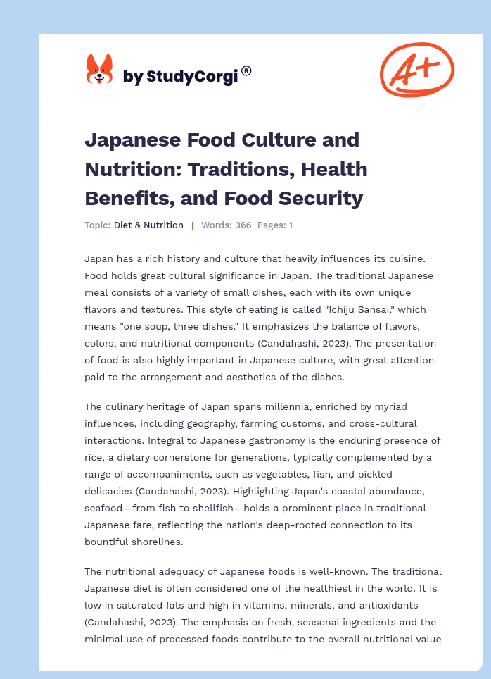 Japanese Food Culture and Nutrition: Traditions, Health Benefits, and Food Security. Page 1