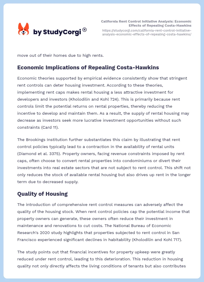 California Rent Control Initiative Analysis: Economic Effects of Repealing Costa-Hawkins. Page 2