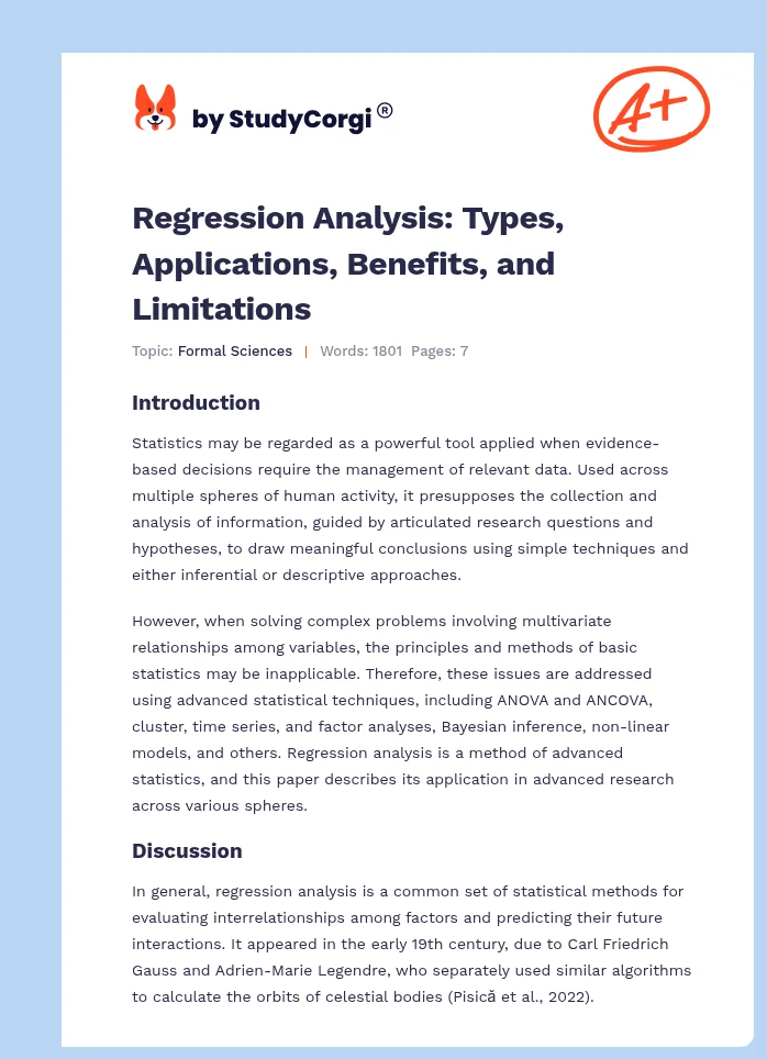 Regression Analysis: Types, Applications, Benefits, and Limitations. Page 1
