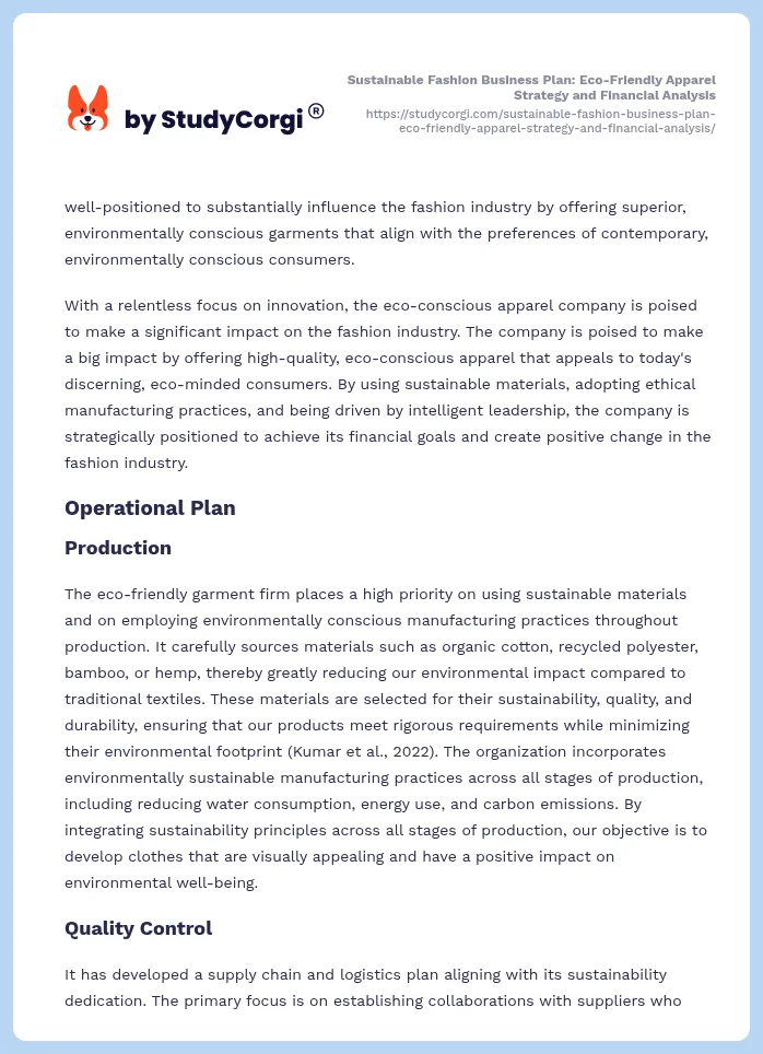 Sustainable Fashion Business Plan: Eco-Friendly Apparel Strategy and Financial Analysis. Page 2