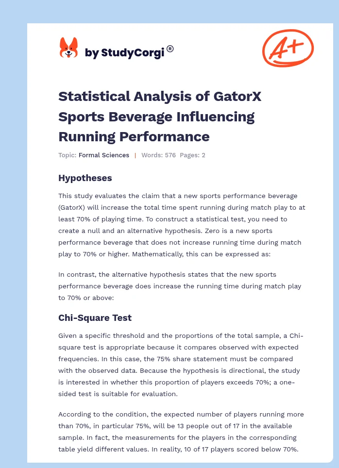 Statistical Analysis of GatorX Sports Beverage Influencing Running Performance. Page 1