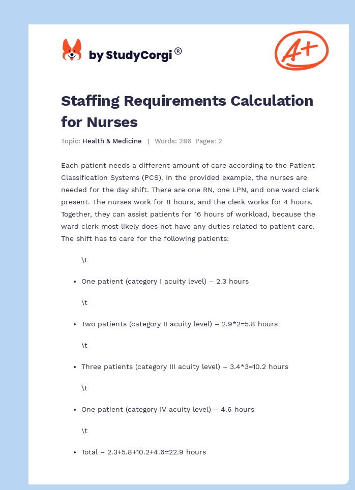 Staffing Requirements Calculation for Nurses. Page 1