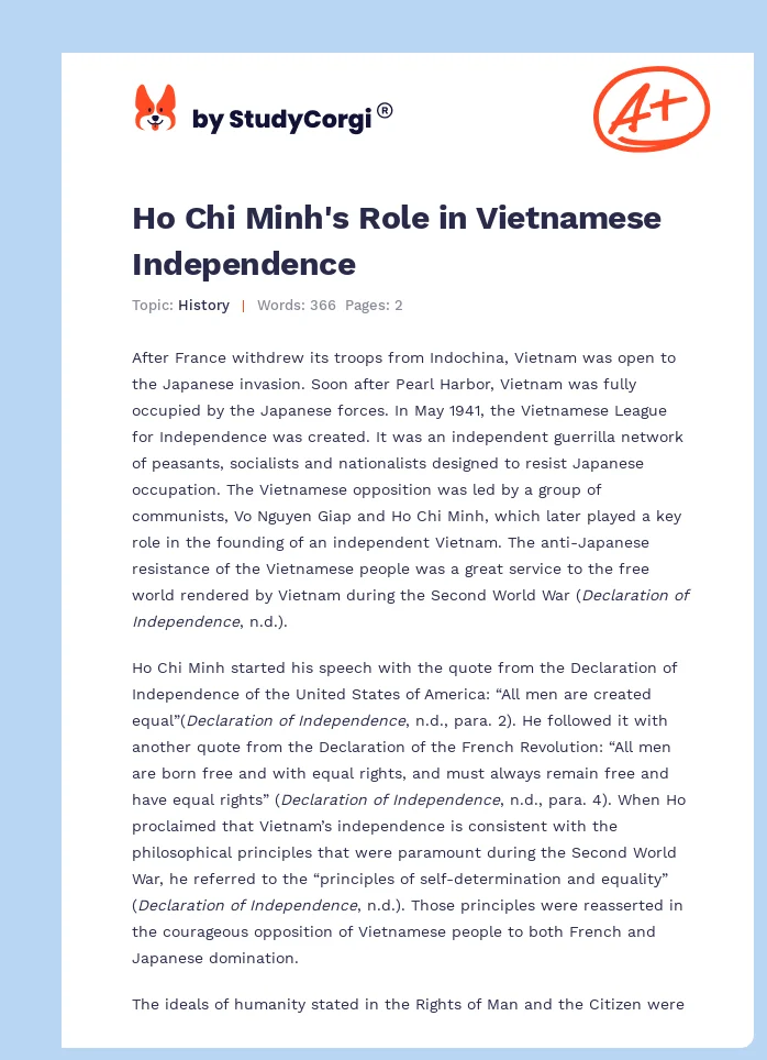Ho Chi Minh's Role in Vietnamese Independence. Page 1