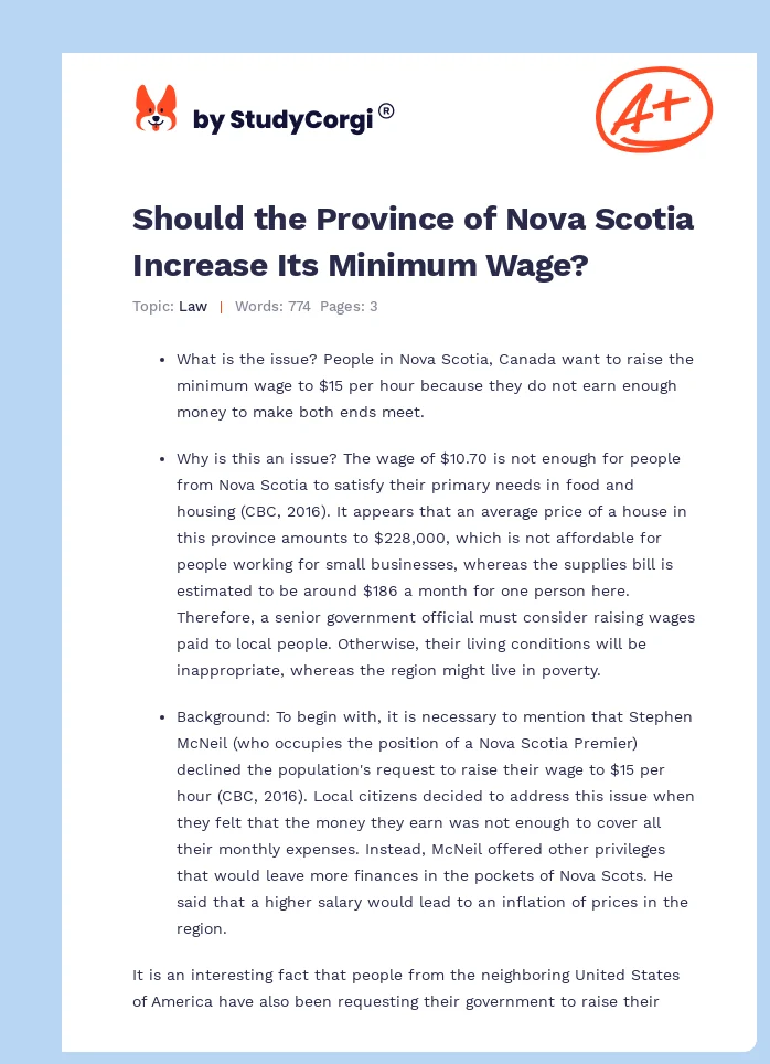 Should the Province of Nova Scotia Increase Its Minimum Wage?. Page 1