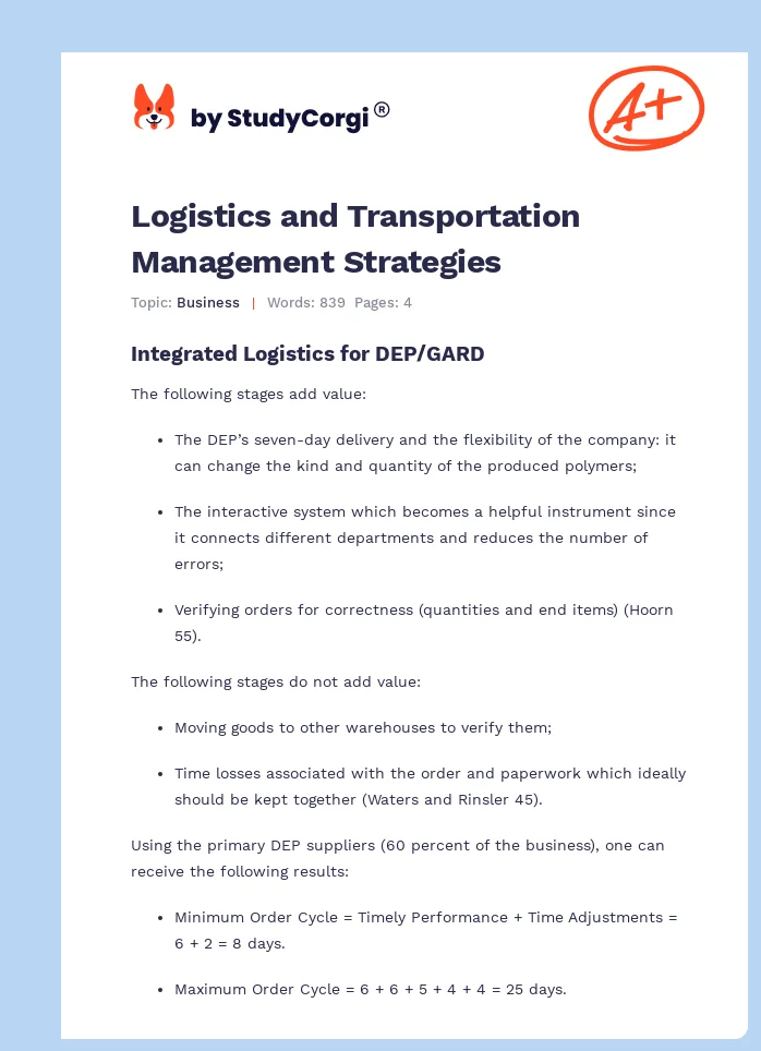 Logistics and Transportation Management Strategies. Page 1