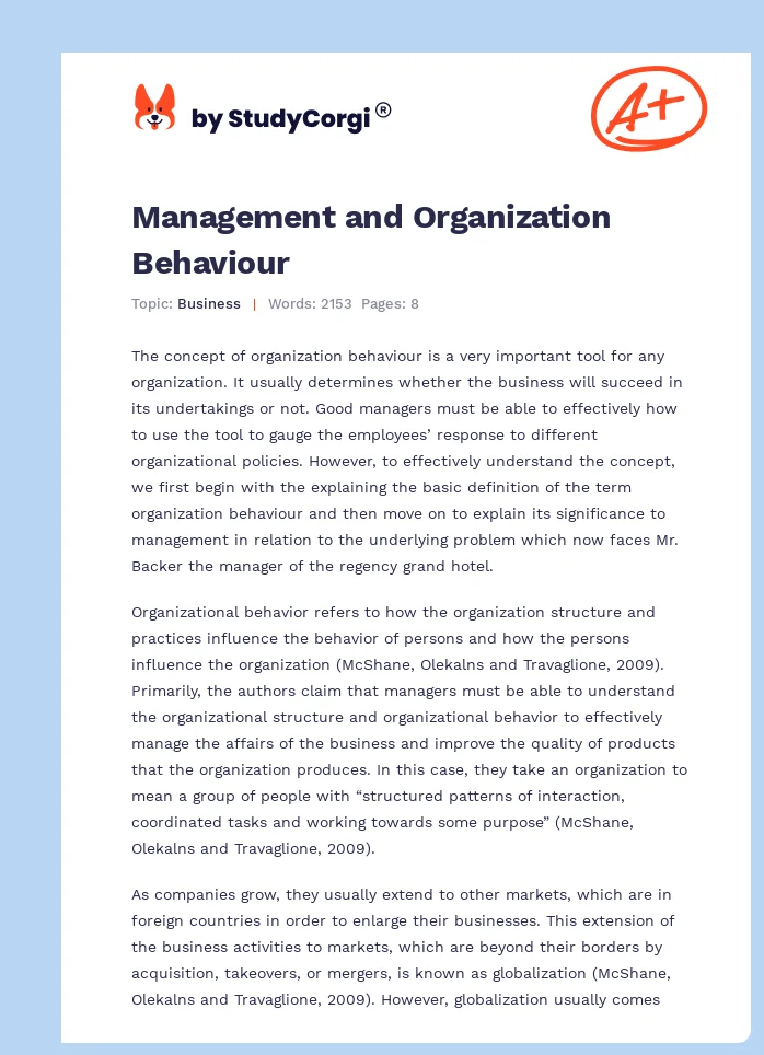 Management and Organization Behaviour. Page 1