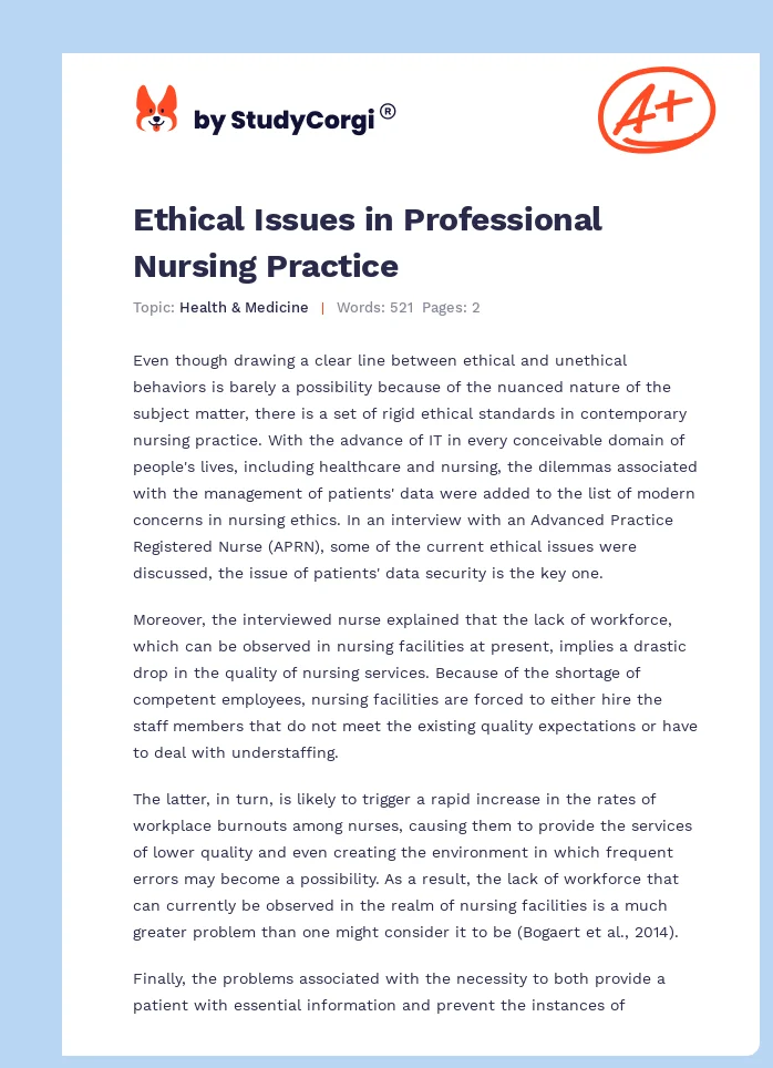 Ethical Issues in Professional Nursing Practice. Page 1