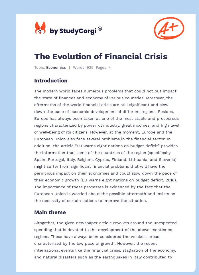 The Evolution of Financial Crisis. Page 1