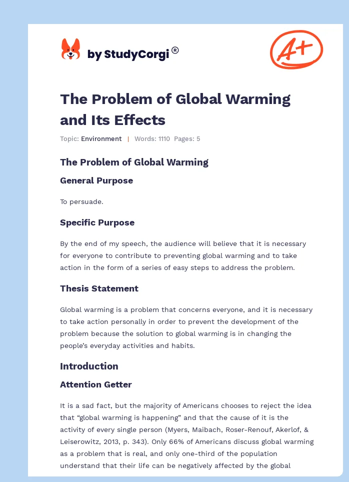The Problem of Global Warming and Its Effects. Page 1
