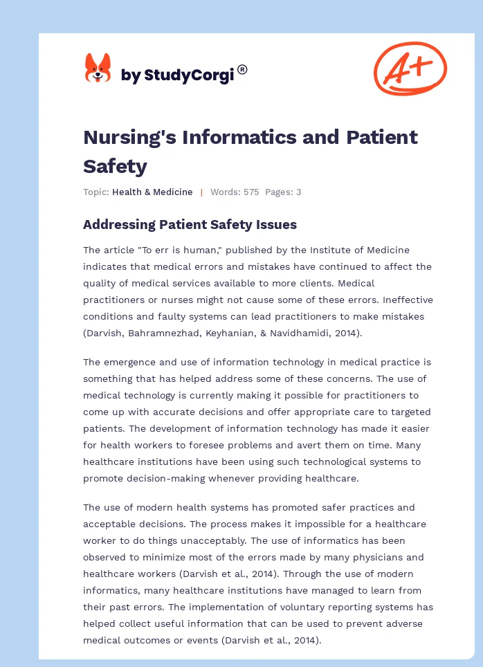 Nursing's Informatics and Patient Safety. Page 1