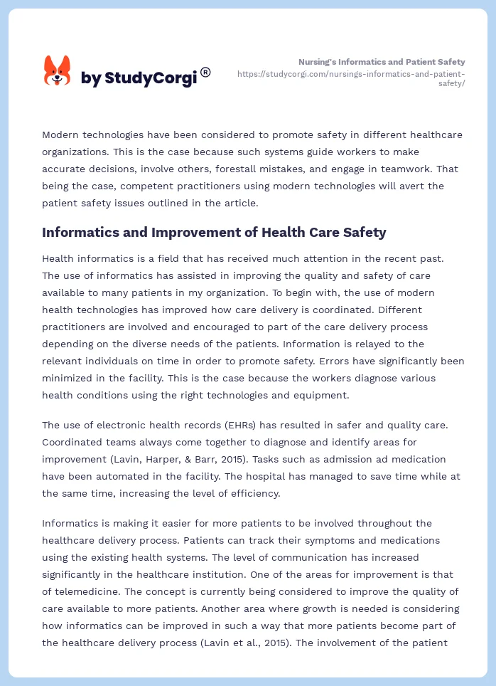 Nursing's Informatics and Patient Safety. Page 2