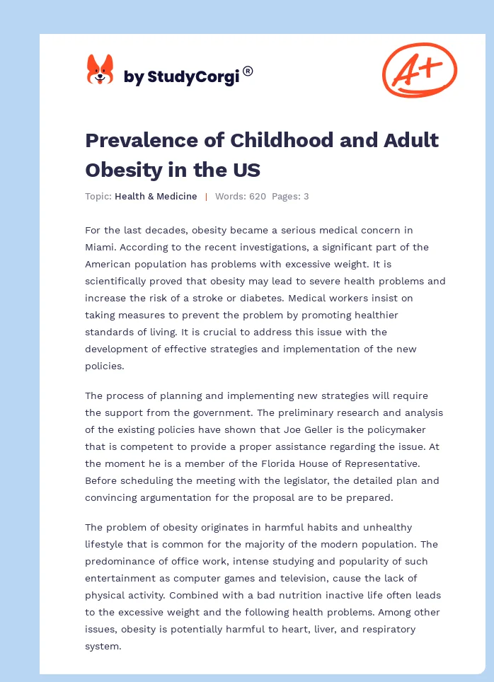 Prevalence of Childhood and Adult Obesity in the US. Page 1