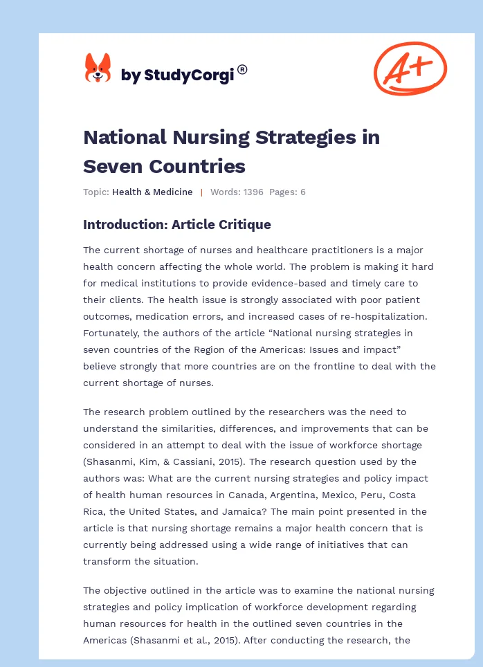 National Nursing Strategies in Seven Countries. Page 1