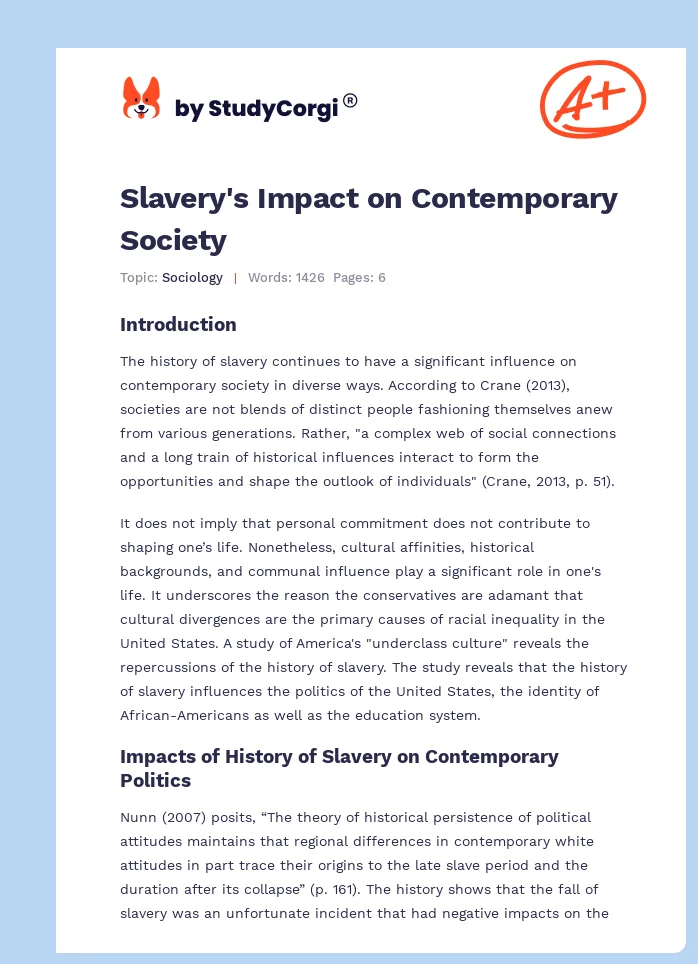 Slavery's Impact on Contemporary Society. Page 1