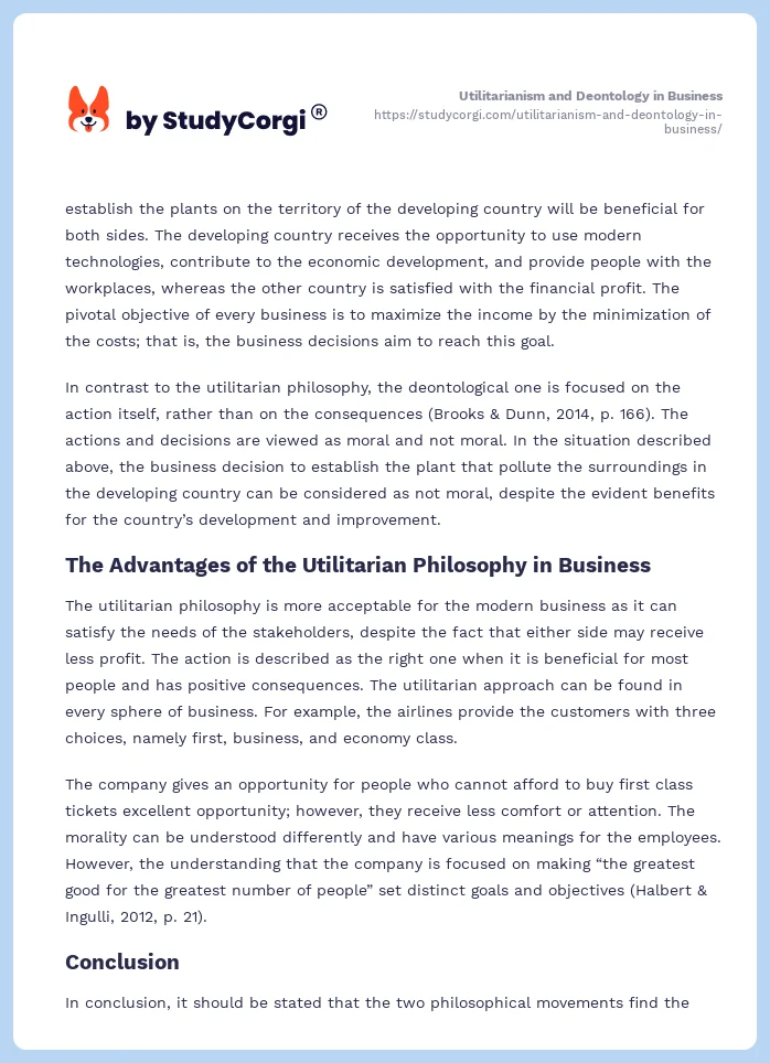 Utilitarianism and Deontology in Business. Page 2