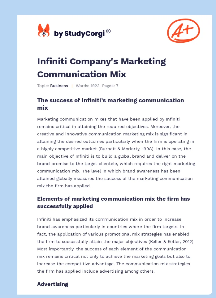 Infiniti Company's Marketing Communication Mix. Page 1
