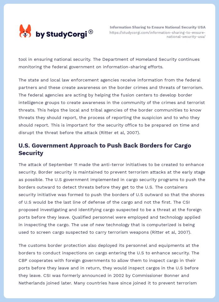 Information Sharing to Ensure National Security USA. Page 2