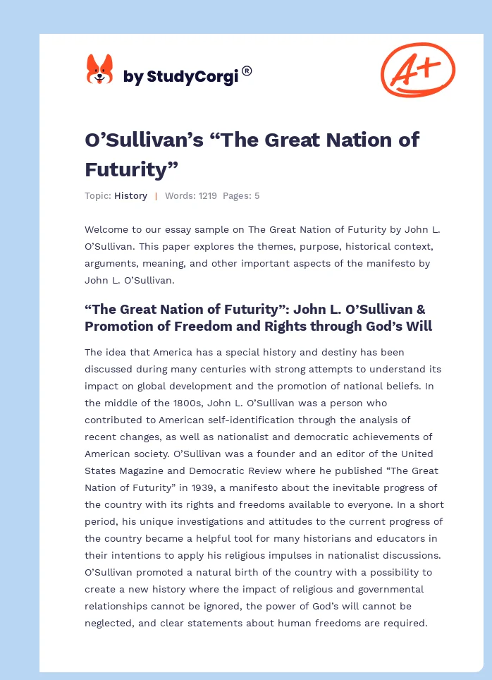 O’Sullivan’s “The Great Nation of Futurity”. Page 1